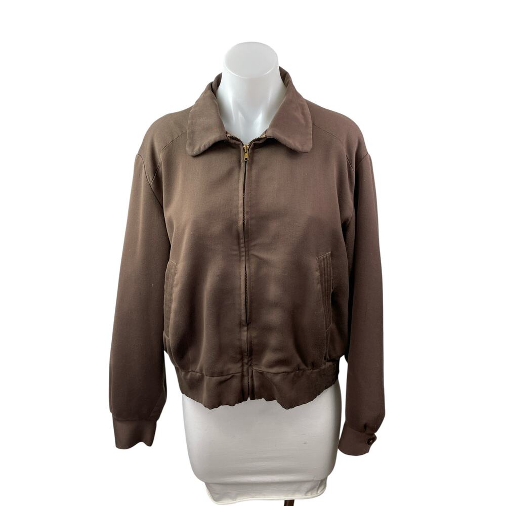 Fieldmaster Women's Brown Collared Long Sleeve Full Zip Bomber Coat Jacket S/M